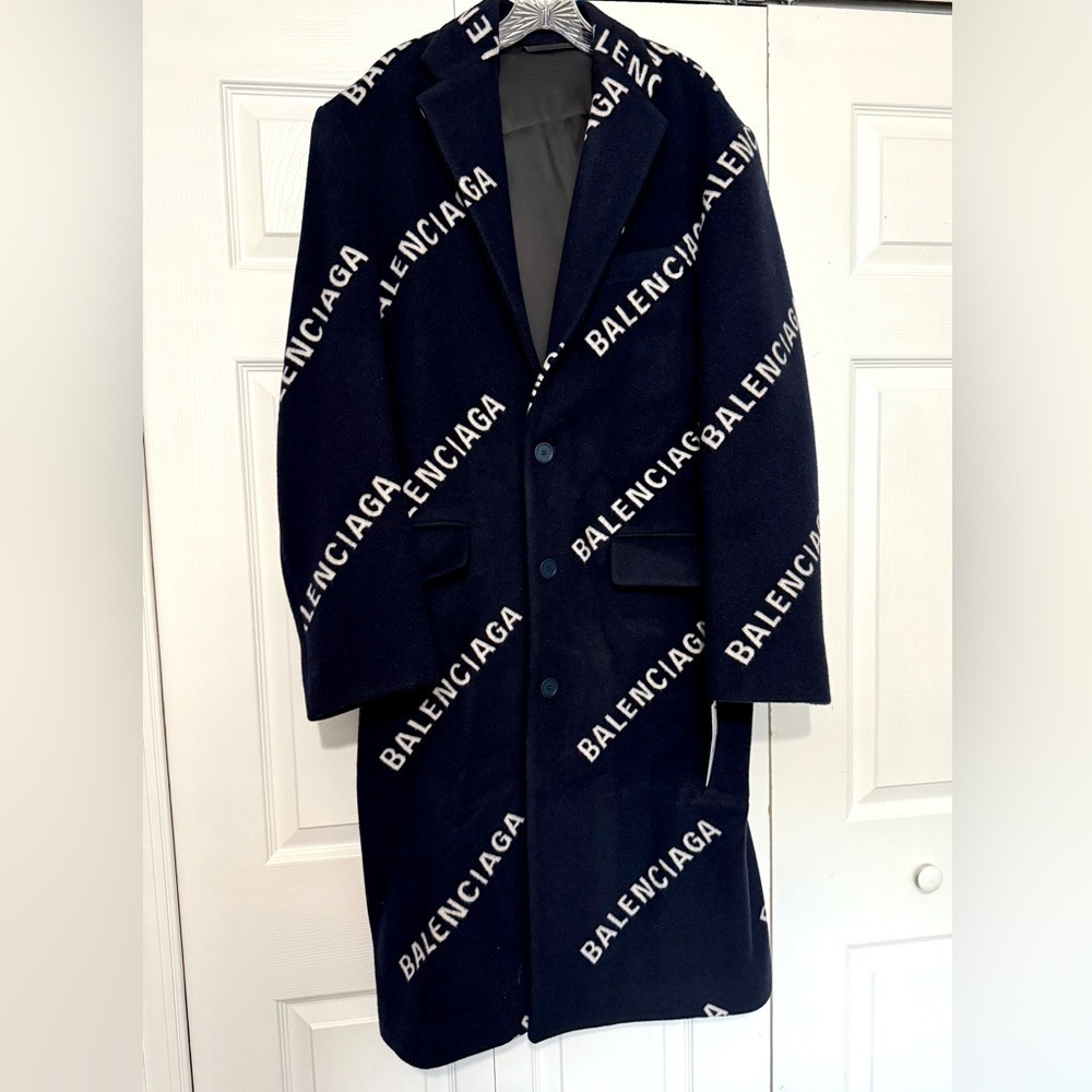BRAND NEW Balenciaga Logo Limited Edition Jacquard Cashmere Coat New with Tags - Picture 7 of 14